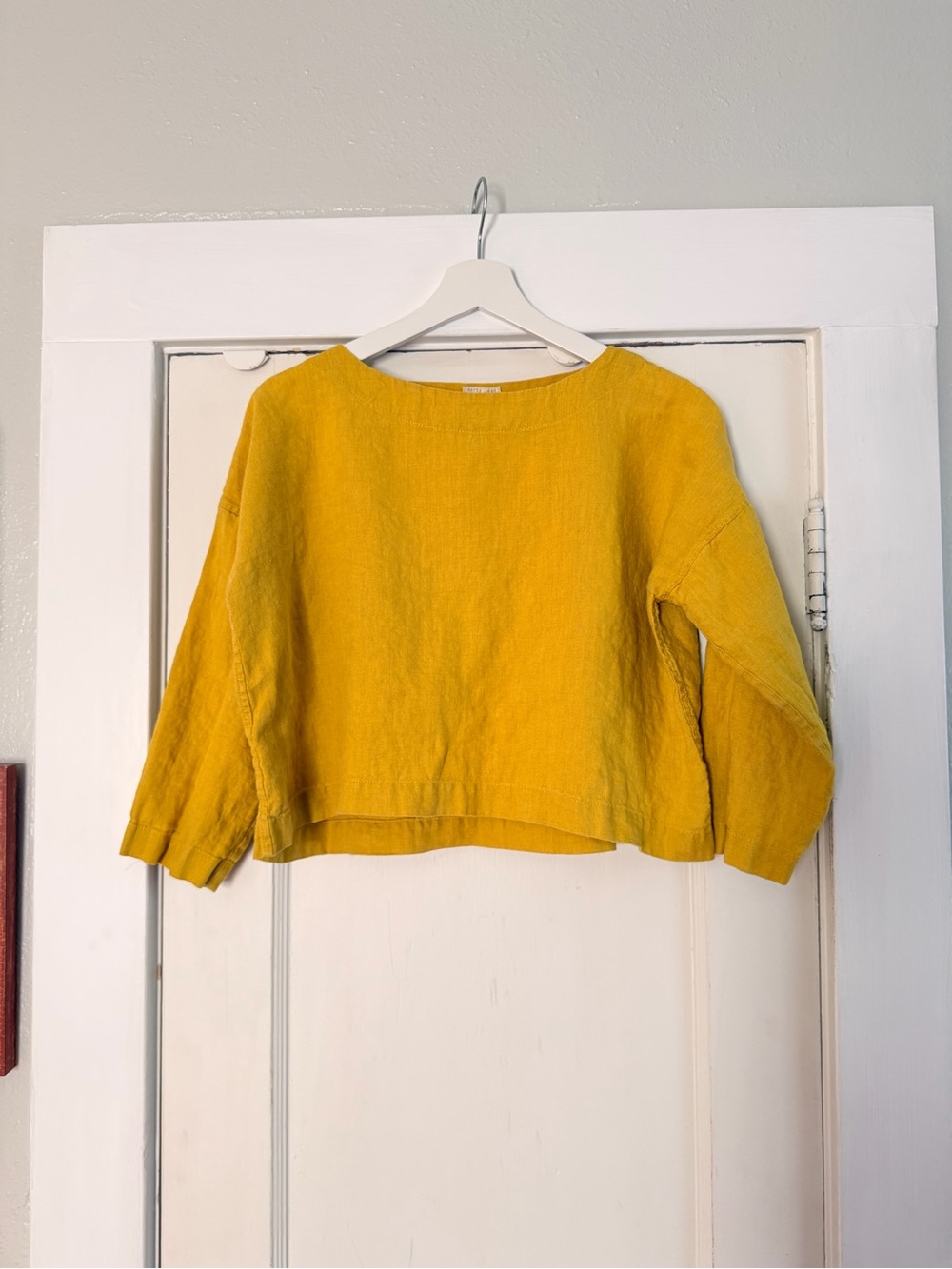 Marty Jean Chartreuse Crop Linen top 3/4 length sleeve small